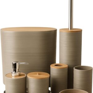 Conjunto Banheiro 8 Peças Bambu Plástico Premium