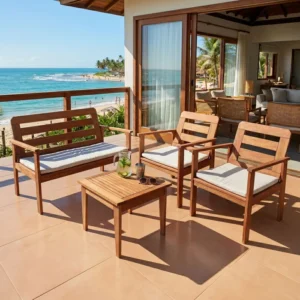 Conjunto para Jardim com 1 Sofá 2 Poltronas 1 Mesa de Centro Madeira Maciça Cairo Yescasa Marrom Madeira