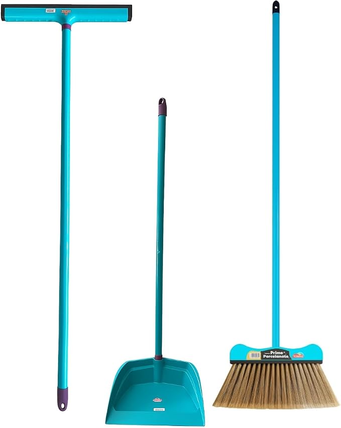 Kit Vassoura + Rodo 40cm + Pá Plástica