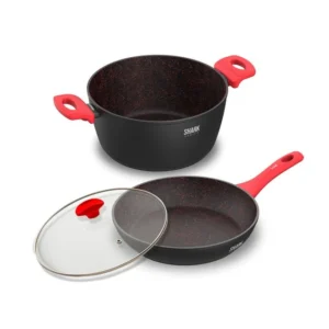 Panelas Ichef Home Sauté Grand e Family Size com Tampa de Vidro 24Cm Vermelha
